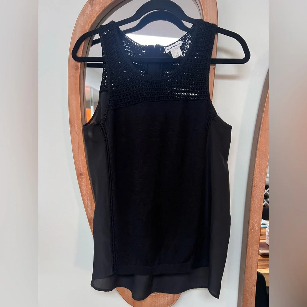 Club Monaco Black Linen Blend Crochet Detail Tank Top - Picture 2 of 8